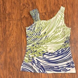 Title Nine Asymmetrical Green and Navy Tank Top